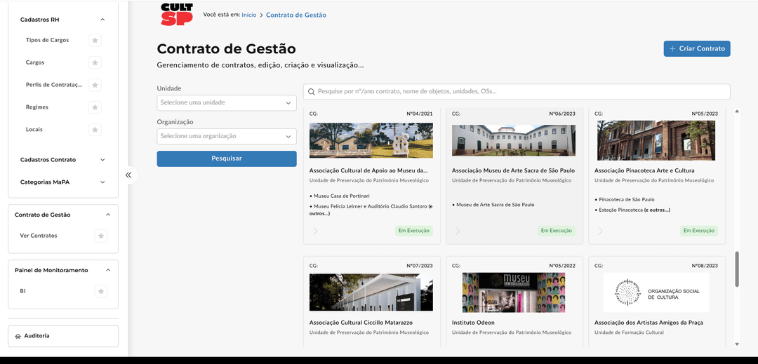 Listagem de contratos